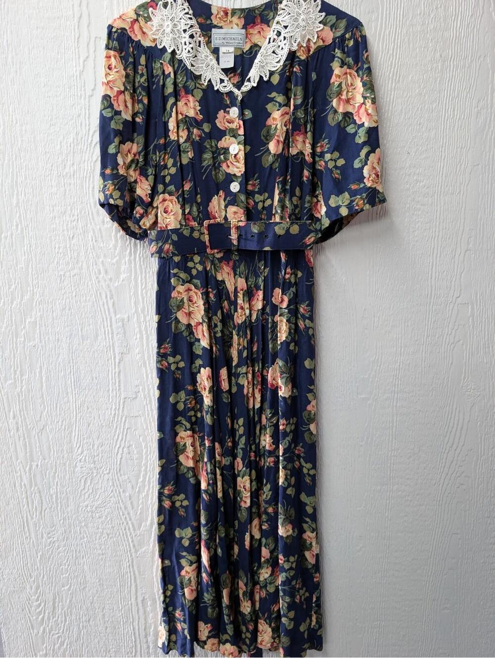 E.D. Michaels by Melanie Druckers Floral Lace Dress Cottage Tradwife Prairie 7/8